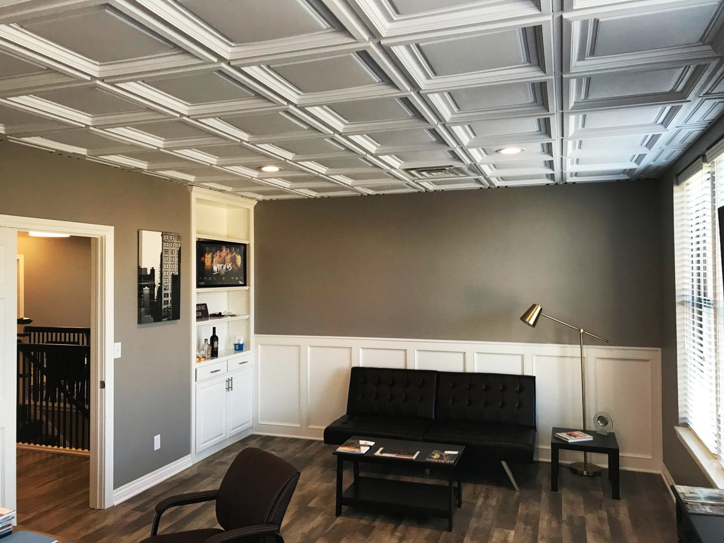 ceilume ceiling tiles, ceilume, westminster ceiling tiles, Ceilume westminster, westminster coffered ceiling tiles, westminster vinyl ceiling tiles, basement drop ceiling, PVC Ceiling tiles, decorative drop ceiling panels